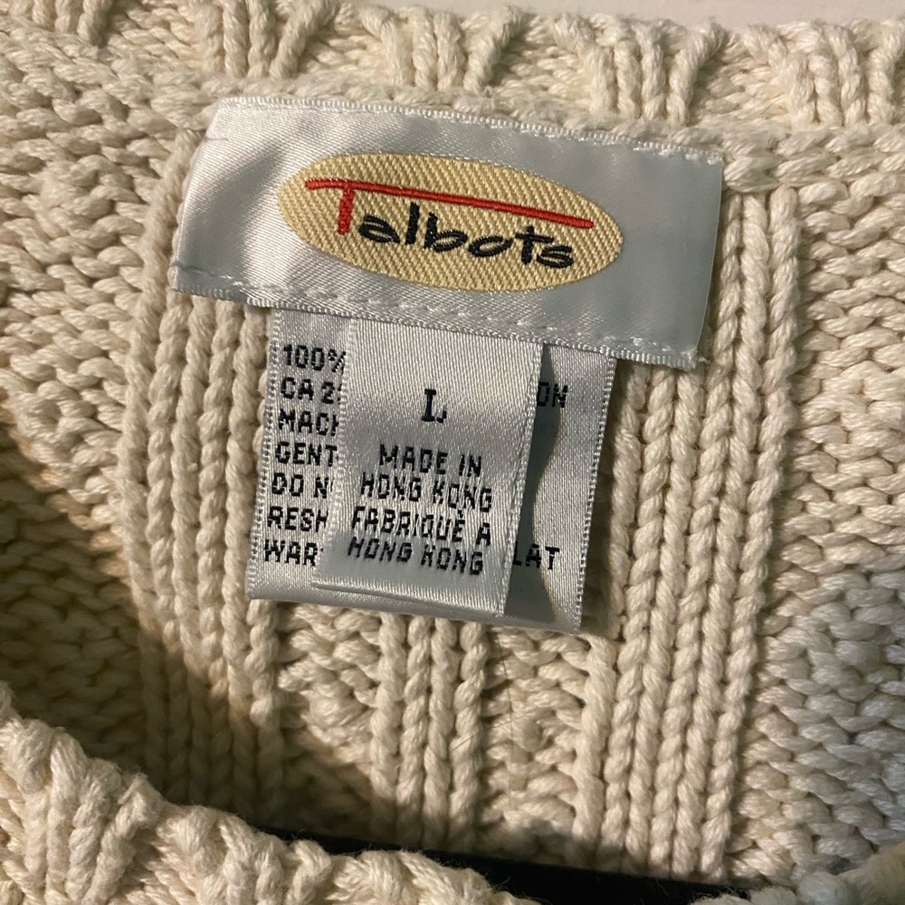 Talbots Vintage Button-Up Cable Knit Cardigan in Cream - Picture 2 of 5
